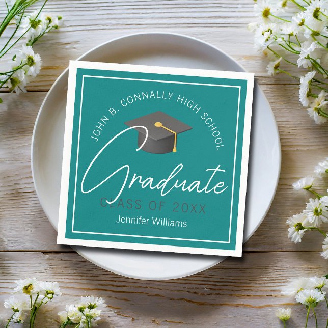 Moderne Aquamarin Graduate Custom Graduate Party Serviette (Von Creator hochgeladen)