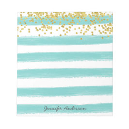 Moderne Aquamarin Strip Gold Confetti personalisie Notizblock