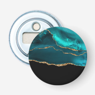 Moderne Aquamarine Agate & Gold Ribbon auf Black Flaschenöffner