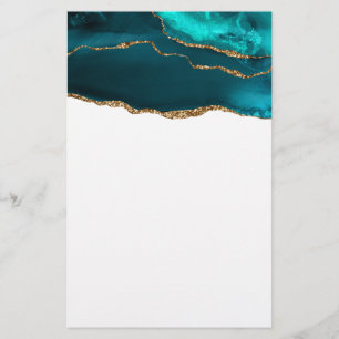 Moderne Aquamarine Agate & Gold Ribbon auf Weiß Briefpapier