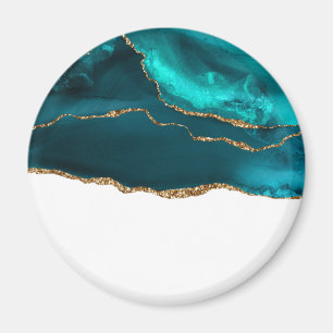 Moderne Aquamarine Agate & Gold Ribbon auf Weiß Magnet