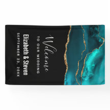 Moderne Aquamarine Agate & Gold Ribbon Wedding