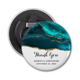 Moderne Aquamarine Agate & Gold Ribbon Wedding Flaschenöffner