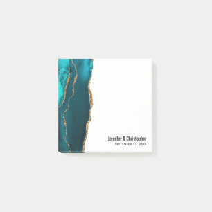 Moderne Aquamarine Agate & Gold Ribbon Wedding Post-it Klebezettel