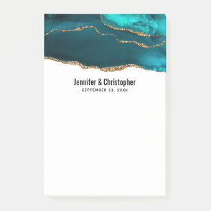 Moderne Aquamarine Agate & Gold Ribbon Wedding Post-it Klebezettel