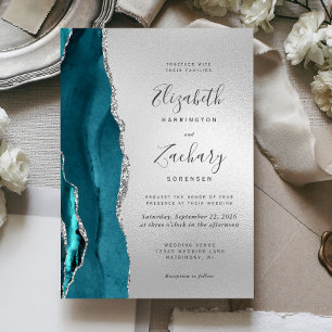 Moderne Aquamarine Agate Silver Wedding Einladung