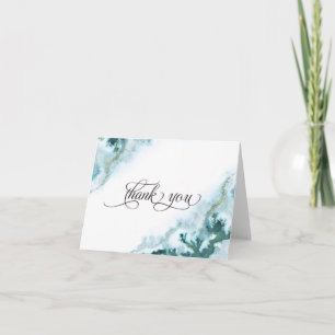 Moderne Aquamarine Aquarellmoos Agate BarefootBrid Dankeskarte