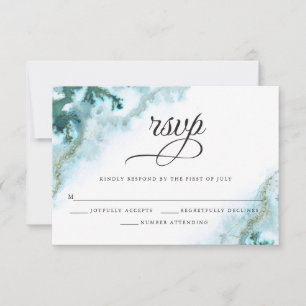 Moderne Aquamarine Aquarellmoos Agate BarefootBrid RSVP Karte