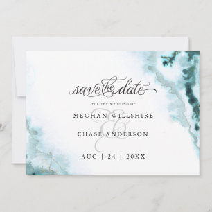 Moderne Aquamarine Aquarellmoos Agate BarefootBrid Save The Date