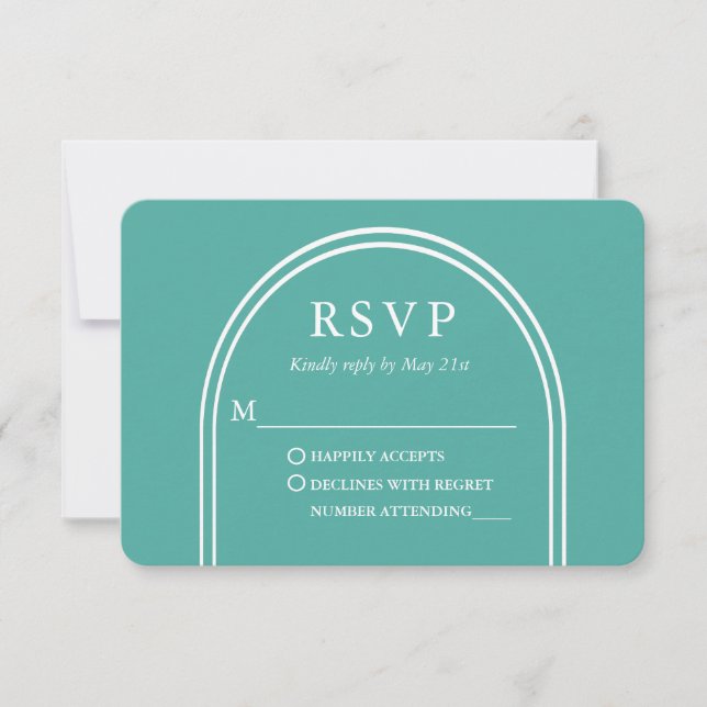 Moderne Aquamarine Arch Wedding RSVP Karte (Vorderseite)