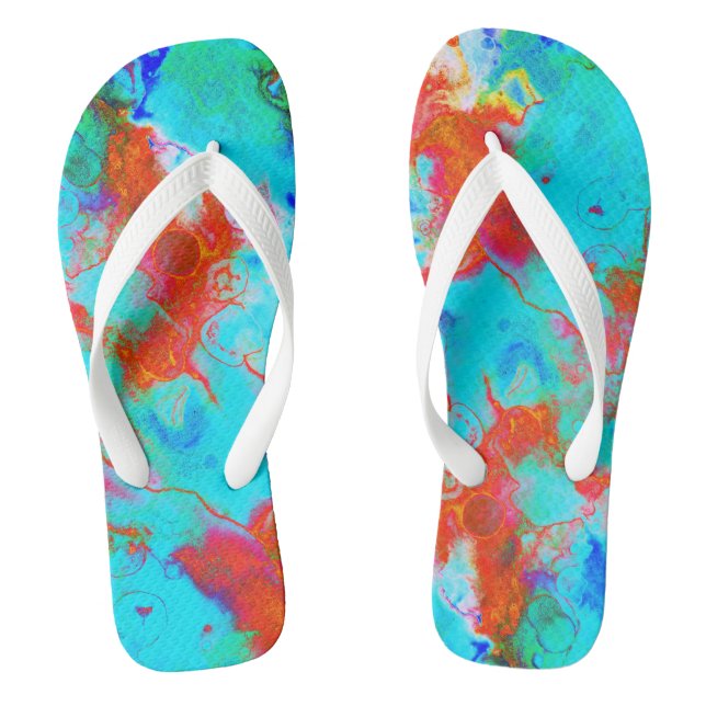 Moderne, Aquamarine Blaue Orangen Watercolor Women Flip Flops (Fußbett)