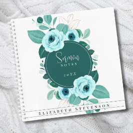 Moderne Aquamarine Blue Sermon Notes Custom Year & Notizbuch