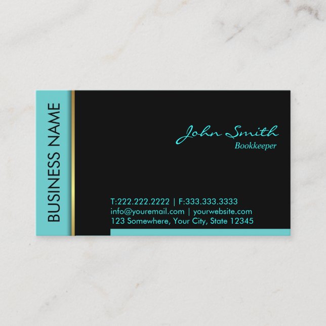 Moderne Aquamarine Border Bookkeeper Business Card Visitenkarte (Vorderseite)