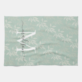 Moderne Aquamarine botanische Blätter Monogrammsch Geschirrtuch