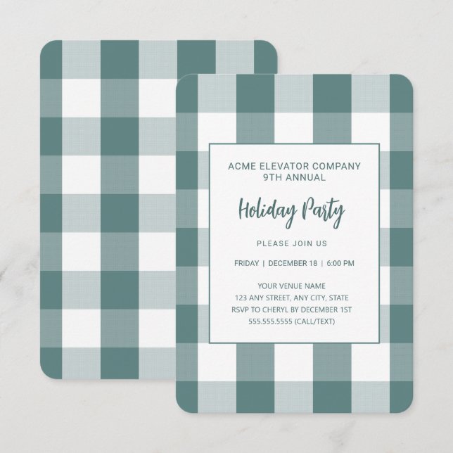 Moderne Aquamarine Buffalo Karo Feierliche Einladu Einladung (Vorne/Hinten)