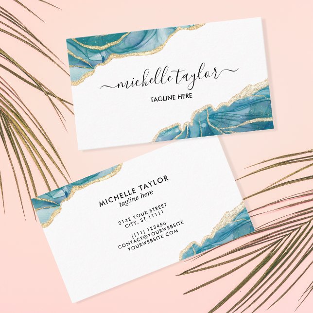 Moderne Aquamarine Elegante Makeup Artist Schöne L Visitenkarte (Von Creator hochgeladen)