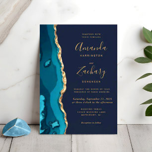 Moderne Aquamarine Geode Rubin Agate Chic Hochzeit Einladung