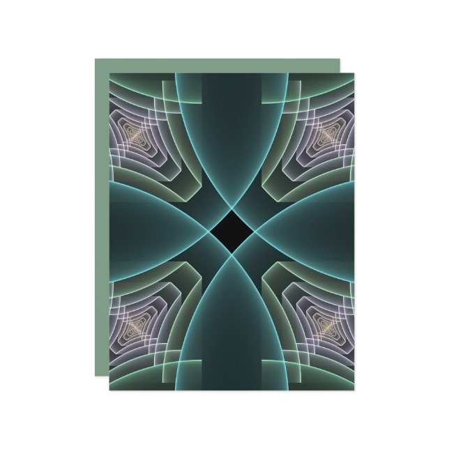 Moderne Aquamarine geometrische Fraktal-Grafik (Vorderseite/Rückseite Beispiel)