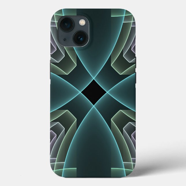 Moderne Aquamarine geometrische Fraktal-Grafik Case-Mate iPhone Hülle (Rückseite)