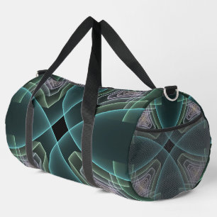 Moderne Aquamarine geometrische Fraktal-Grafik Duffle Bag