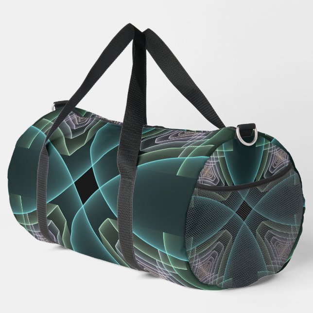 Moderne Aquamarine geometrische Fraktal-Grafik Duffle Bag (Rechte Ecke)