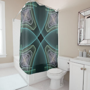 Moderne Aquamarine geometrische Fraktal-Grafik Duschvorhang