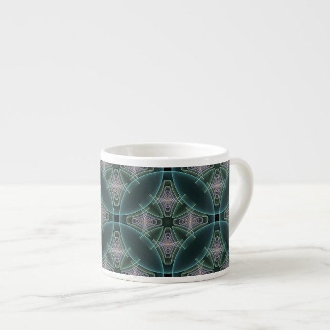 Moderne Aquamarine geometrische Fraktal-Grafik Espressotasse (Vorderseite Rechts)