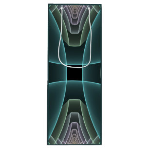 Moderne Aquamarine geometrische Fraktal-Grafik Geschenktüte Für Weinflaschen