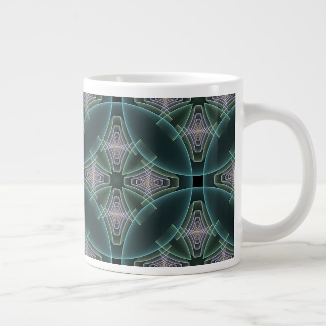 Moderne Aquamarine geometrische Fraktal-Grafik Jumbo-Tasse (Rechts)