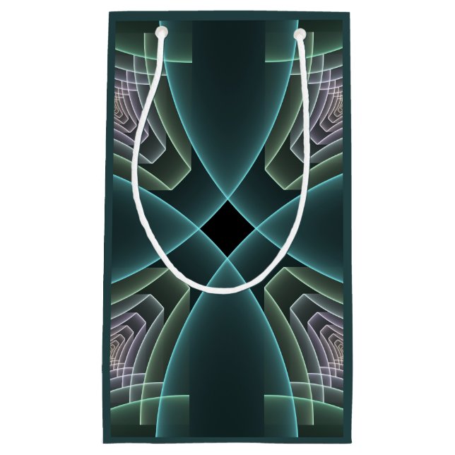 Moderne Aquamarine geometrische Fraktal-Grafik Kleine Geschenktüte (Vorderseite)