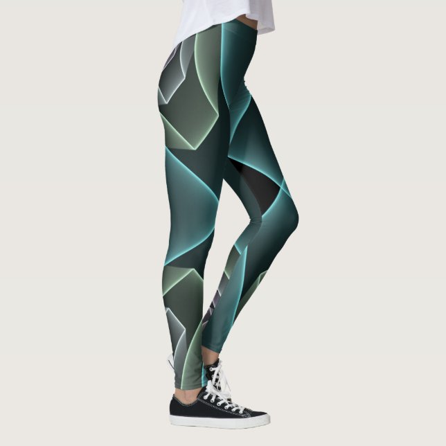 Moderne Aquamarine geometrische Fraktal-Grafik Leggings (Rechts)