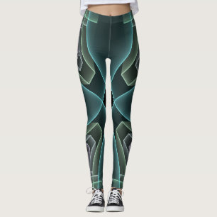 Moderne Aquamarine geometrische Fraktal-Grafik Leggings