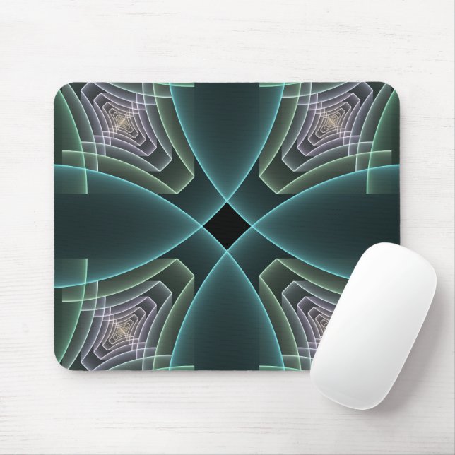 Moderne Aquamarine geometrische Fraktal-Grafik Mousepad (Mit Mouse)