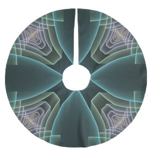 Moderne Aquamarine geometrische Fraktal-Grafik Polyester Weihnachtsbaumdecke