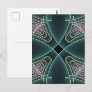 Moderne Aquamarine geometrische Fraktal-Grafik Postkarte
