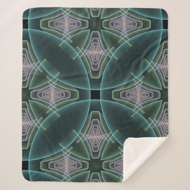 Moderne Aquamarine geometrische Fraktal-Grafik Sherpadecke (Vorderseite)