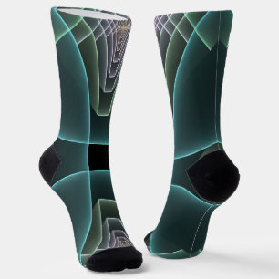 Moderne Aquamarine geometrische Fraktal-Grafik Socken