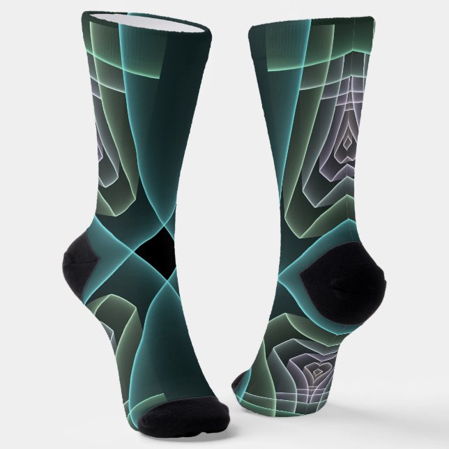 Moderne Aquamarine geometrische Fraktal-Grafik Socken (Gewinkelt)