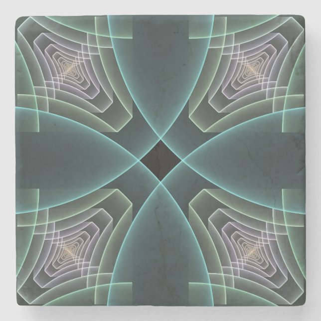 Moderne Aquamarine geometrische Fraktal-Grafik Steinuntersetzer (Vorderseite)