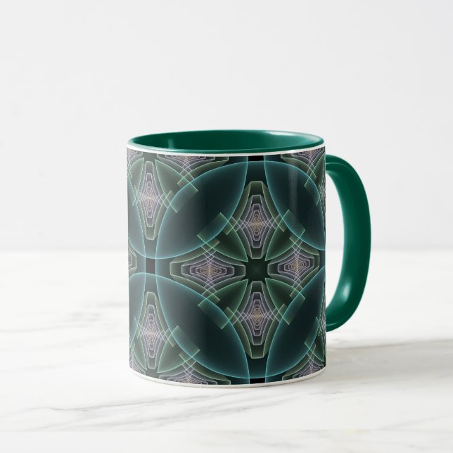 Moderne Aquamarine geometrische Fraktal-Grafik Tasse (VorderseiteRechts)