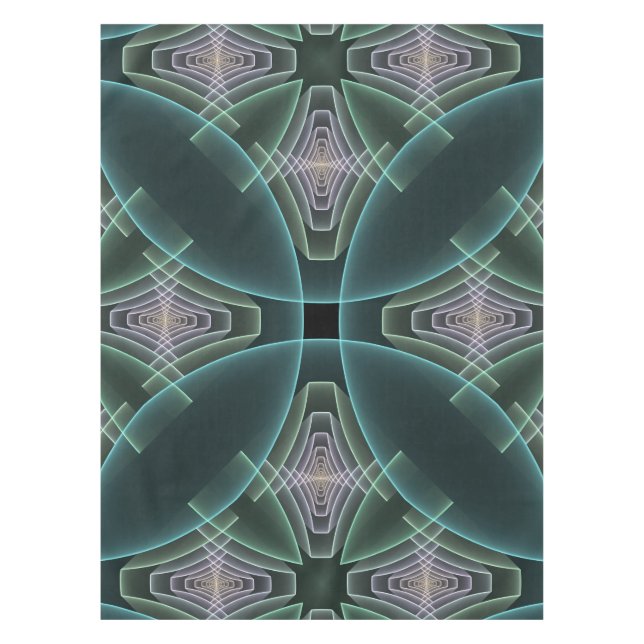 Moderne Aquamarine geometrische Fraktal-Grafik Tischdecke (Vorderseite)