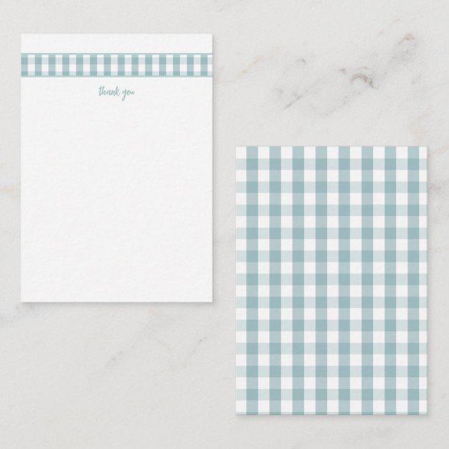 Moderne aquamarine Gingham bedankt sich Mitteilungskarte (Vorne/Hinten)