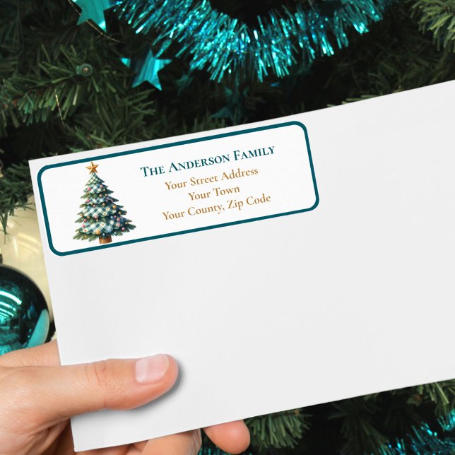 Moderne Aquamarine Gingham Christmas Tree Ornament (Von Creator hochgeladen)