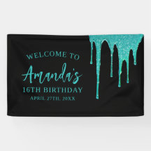 Moderne Aquamarine Glitzer Tropfen Sweet 16 Birthd