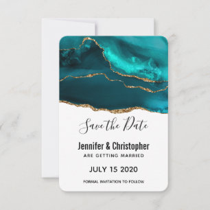 Moderne Aquamarine Gold & White Agate Hochzeit Save The Date