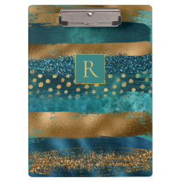 Moderne aquamarine, goldene Pinselstriche und Mono Klemmbrett