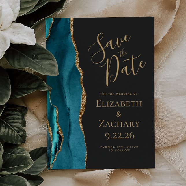 Moderne Aquamarine Goldklee-Hochzeit rettet das Da Save The Date (Von Creator hochgeladen)
