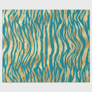 Moderne Aquamarine Goldschimmer Tiger Streifen Geb Geschenkpapier