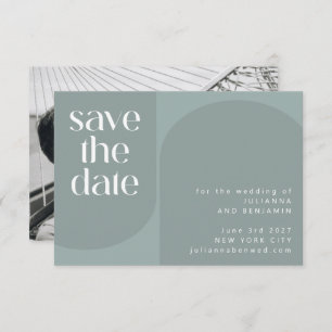 Moderne Aquamarine Hochzeit mit grüner Geometrie Save The Date