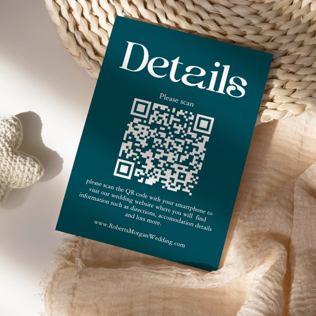 Moderne Aquamarine Hochzeitdetails QR-Code Begleitkarte (Von Creator hochgeladen)